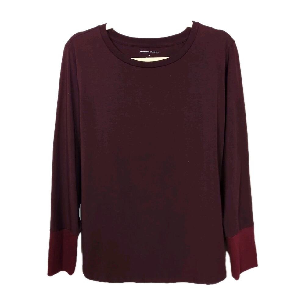 UNIVERSAL STANDARD Rhine Color Block Cuff Top Dark Red Women's Petite Medium
